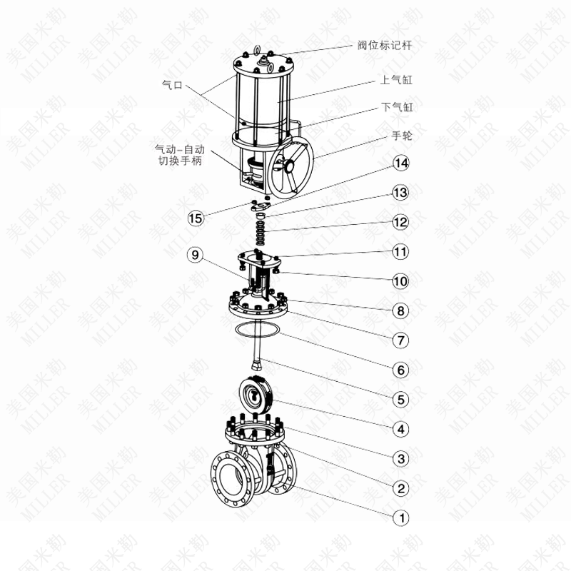 气动法兰闸阀零部件图